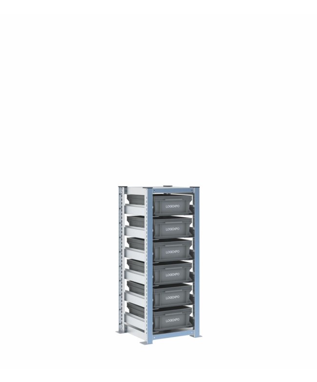 Scaffale H1000 a 1 campata con 6 contenitori Euro 400x300x130h, vista prospettica