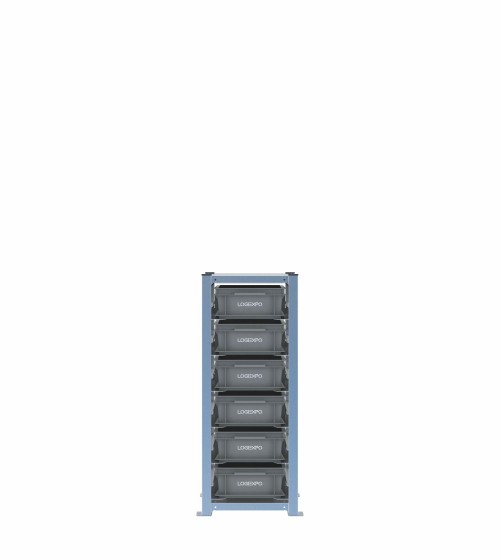 Scaffale H1000 a 1 campata con 6 contenitori Euro 400x300x130h, vista frontale