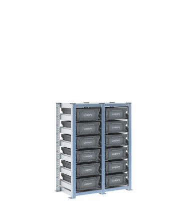 Scaffale H1000 a 2 campate con 12 contenitori Euro 400x300x130h, vista prospettica