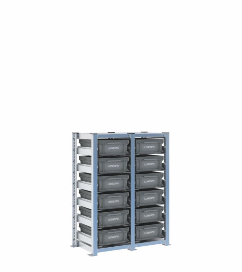 Scaffale H1000 a 2 campate con 12 contenitori Euro 400x300x130h, vista prospettica