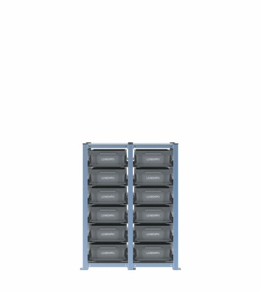 Scaffale H1000 a 2 campate con 12 contenitori Euro 400x300x130h, vista prospettica 2