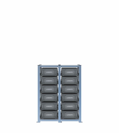 Scaffale H1000 a 2 campate con 12 contenitori Euro 400x300x130h, vista frontale