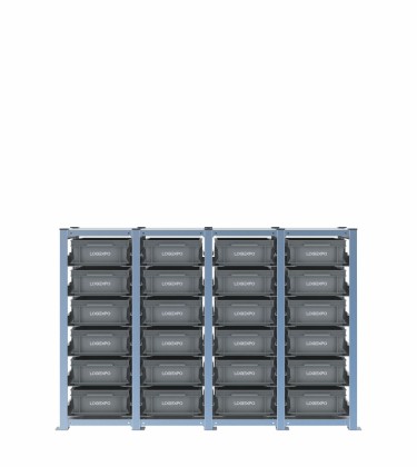 Scaffale H1000 a 4 campate con 24 contenitori Euro 400x300x130h, vista prospettica 2