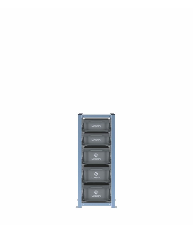 Scaffale H1000 a 1 campata con 5 contenitori Euro 400x300 di altezze 170h e 130h, vista frontale