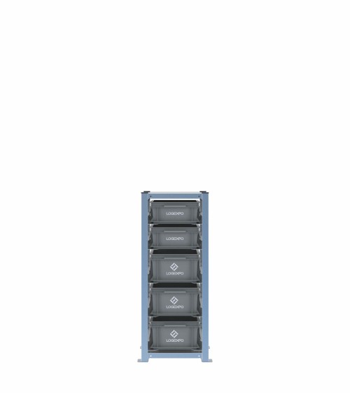 Scaffale H1000 a 1 campata con 5 contenitori Euro 400x300 di altezze 170h e 130h, vista frontale