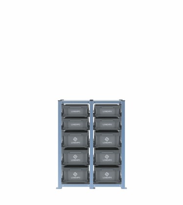Scaffale H1000 a 2 campate con 10 contenitori Euro 400x300 di altezze 170h e 130h, vista prospettica 2