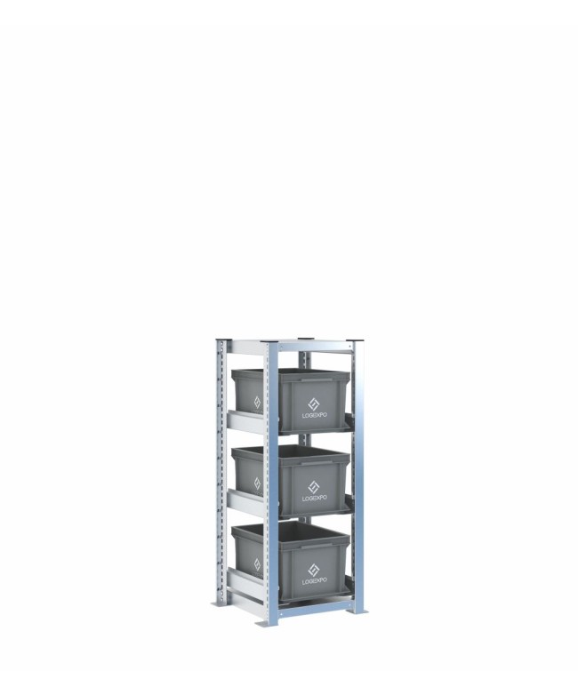 Scaffale H1000 a 1 campata con 3 contenitori Euro 400x300x220h, vista prospettica