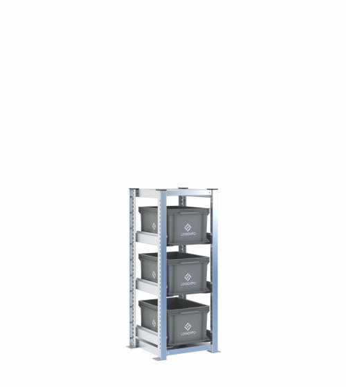 Scaffale H1000 a 1 campata con 3 contenitori Euro 400x300x220h, vista prospettica