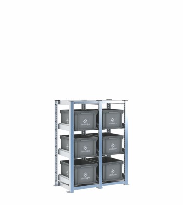 Scaffale H1000 a 2 campate con 6 contenitori Euro 400x300x220h, vista prospettica