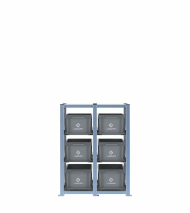 Scaffale H1000 a 2 campate con 6 contenitori Euro 400x300x220h, vista prospettica 2