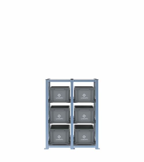 Scaffale H1000 a 2 campate con 6 contenitori Euro 400x300x220h, vista frontale