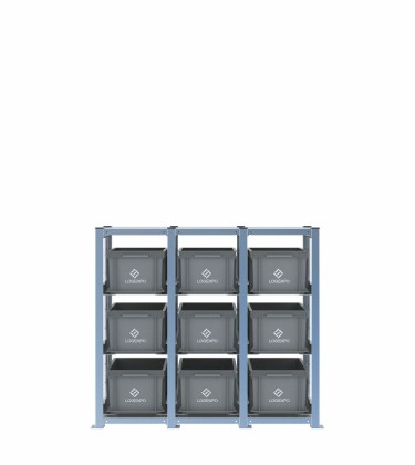 Scaffale H1000 a 3 campate con 9 contenitori Euro 400x300x220h, vista prospettica 2