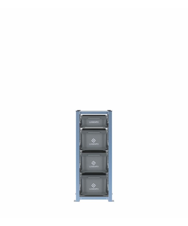 Scaffale H1000 a 1 campata con 4 contenitori Euro 400x300 di altezze 220h e 130h, vista frontale