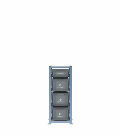 Scaffale H1000 a 1 campata con 4 contenitori Euro 400x300 di altezze 220h e 130h, vista frontale