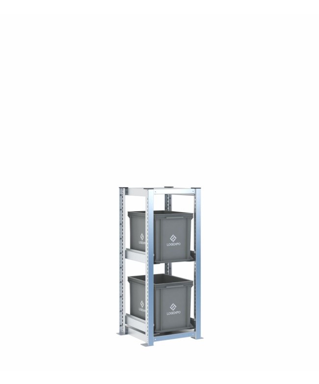 Scaffale H1000 a 1 campata con 2 contenitori Euro 400x300x320h, vista prospettica