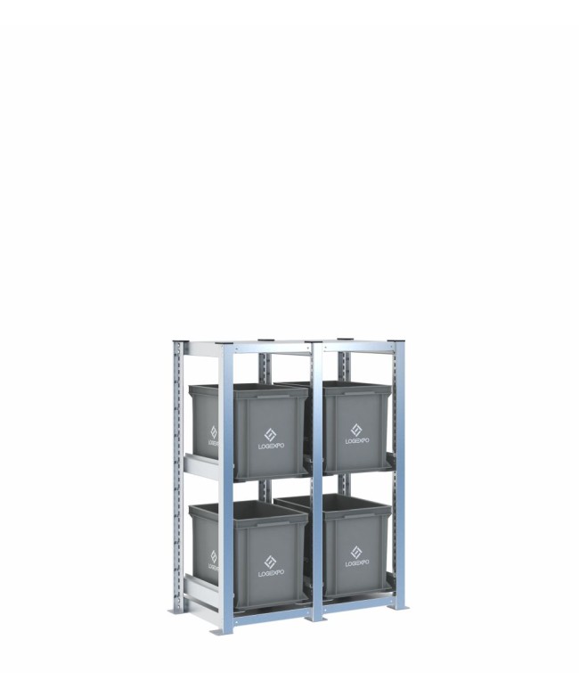 Scaffale H1000 a 2 campate con 4 contenitori Euro 400x300x320h, vista prospettica
