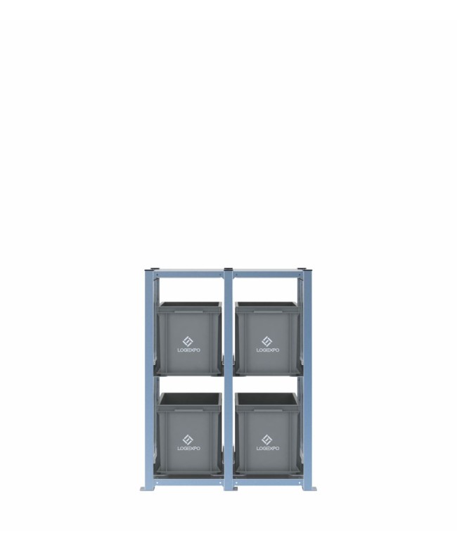 Scaffale H1000 a 2 campate con 4 contenitori Euro 400x300x320h, vista frontale