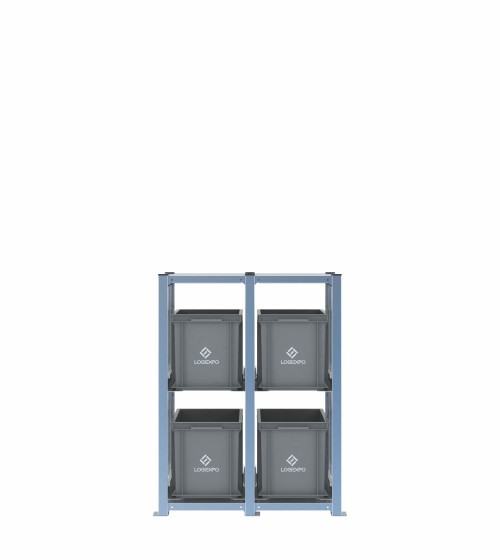 Scaffale H1000 a 2 campate con 4 contenitori Euro 400x300x320h, vista frontale