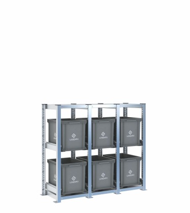 Scaffale H1000 a 3 campate con 6 contenitori Euro 400x300x320h, vista prospettica