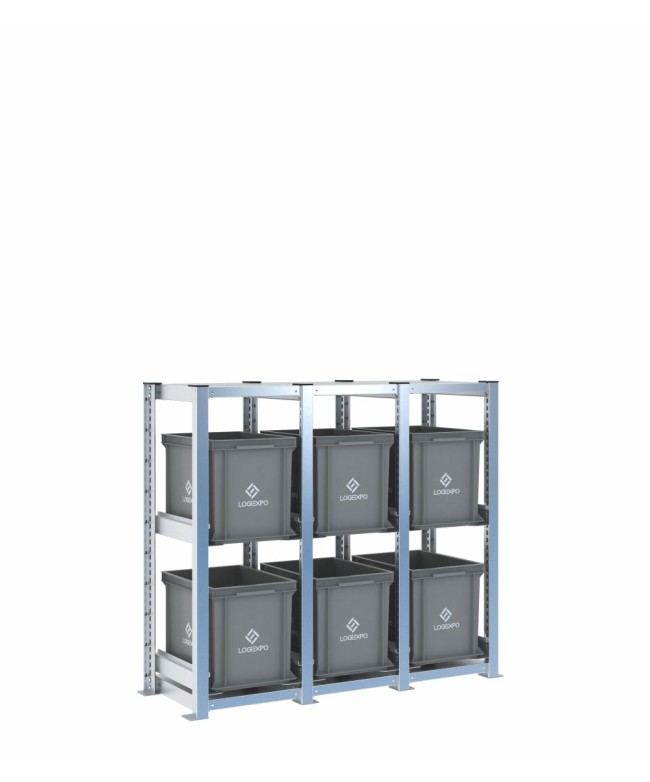 Scaffale H1000 a 3 campate con 6 contenitori Euro 400x300x320h, vista prospettica