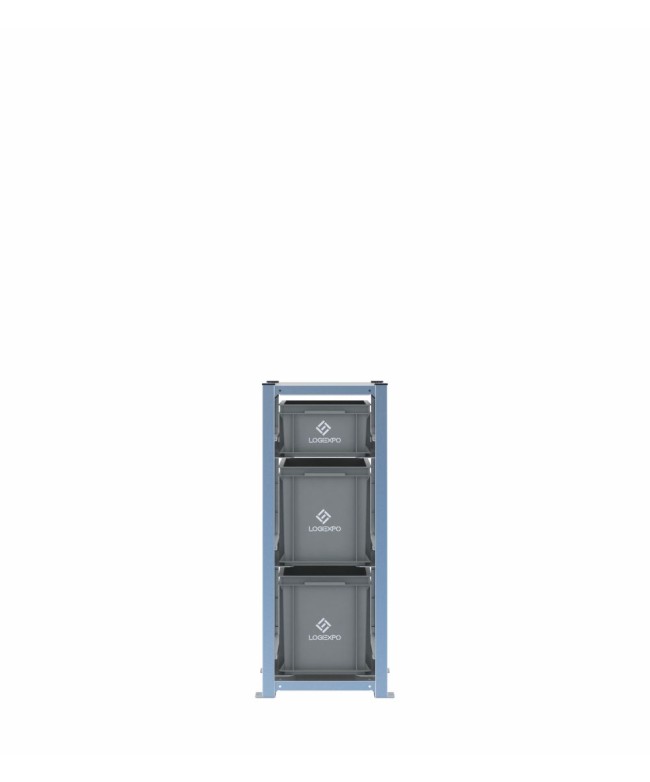 Scaffale H1000 a 1 campata con 3 contenitori Euro 400x300 di altezze 320h e 170h, vista frontale