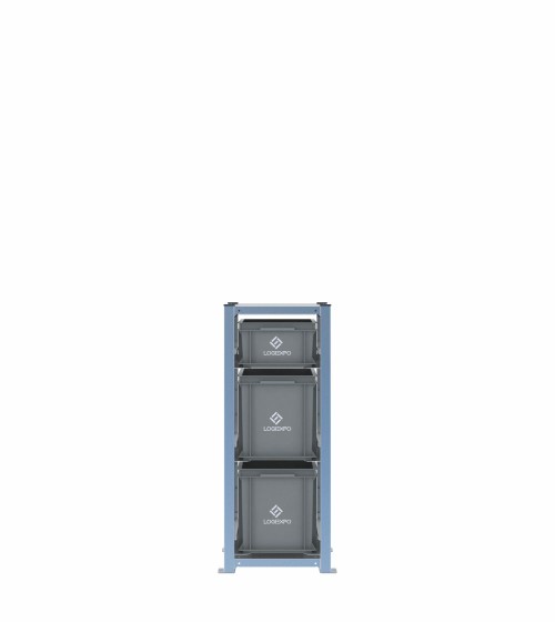 Scaffale H1000 a 1 campata con 3 contenitori Euro 400x300 di altezze 320h e 170h, vista frontale