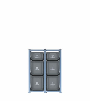 Scaffale H1000 a 2 campate con 6 contenitori Euro 400x300 di altezze 320h e 170h, vista prospettica 2