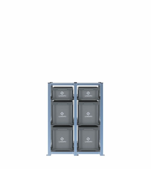 Scaffale H1000 a 2 campate con 6 contenitori Euro 400x300 di altezze 320h e 170h, vista frontale