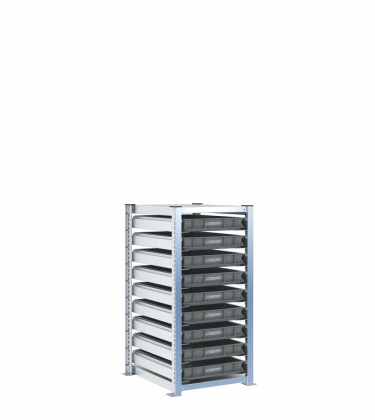 Scaffale H1000 a 1 campata con 9 contenitori Euro 600x400x70h, vista prospettica