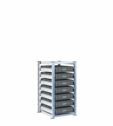 Scaffale H1000 a 1 campata con 7 contenitori Euro 600x400x100h, vista prospettica