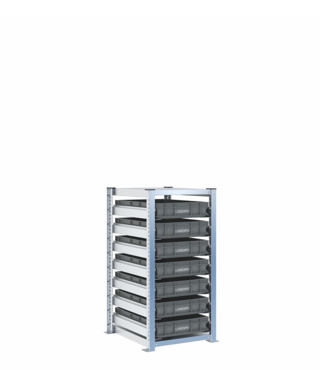 Scaffale H1000 a 1 campata con 7 contenitori Euro 600x400x100h, vista prospettica