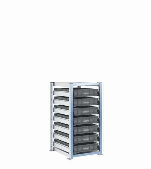 Scaffale H1000 a 1 campata con 7 contenitori Euro 600x400x100h, vista prospettica