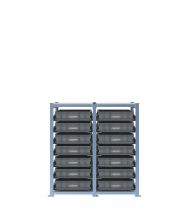 Scaffale H1000 a 2 campate con 14 contenitori Euro 600x400x100h, vista prospettica 2