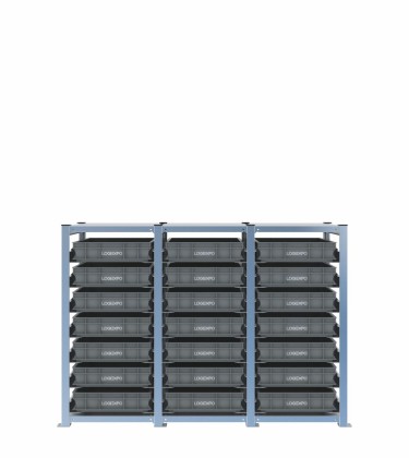 Scaffale H1000 a 3 campate con 21 contenitori Euro 600x400x100h, vista prospettica 2