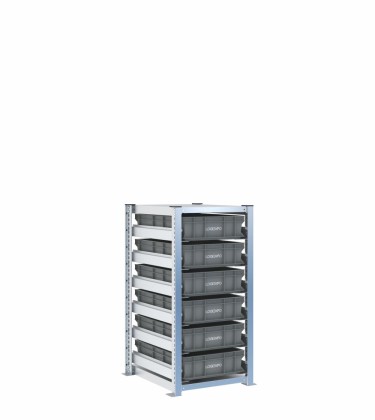 Scaffale H1000 a 1 campata con 6 contenitori Euro 600x400x130h, vista prospettica
