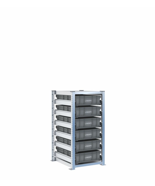 Scaffale H1000 a 1 campata con 6 contenitori Euro 600x400x130h, vista prospettica