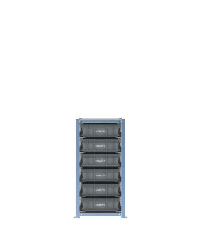 Scaffale H1000 a 1 campata con 6 contenitori Euro 600x400x130h, vista frontale
