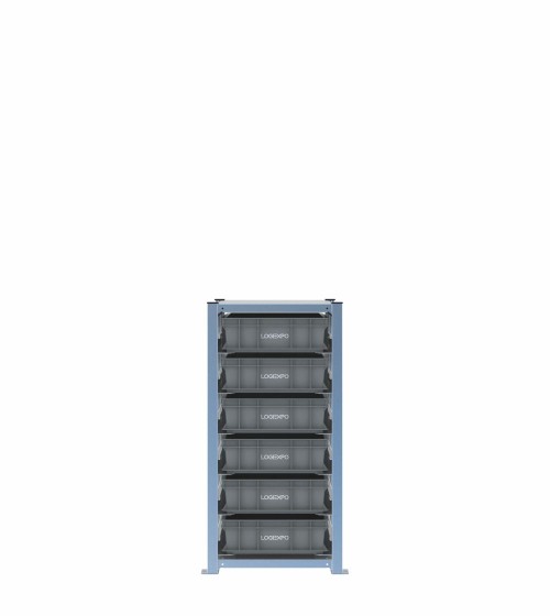 Scaffale H1000 a 1 campata con 6 contenitori Euro 600x400x130h, vista frontale