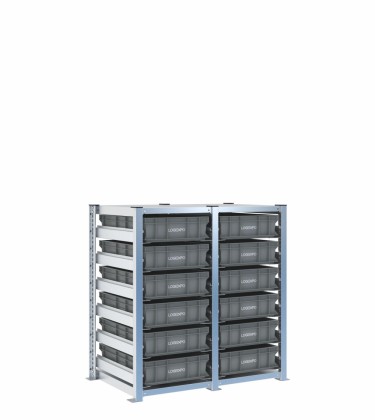 Scaffale H1000 a 2 campate con 12 contenitori Euro 600x400x130h, vista prospettica