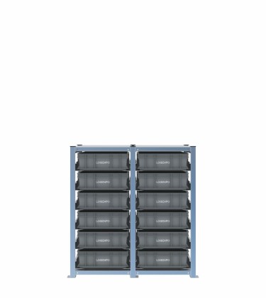 Scaffale H1000 a 2 campate con 12 contenitori Euro 600x400x130h, vista prospettica 2