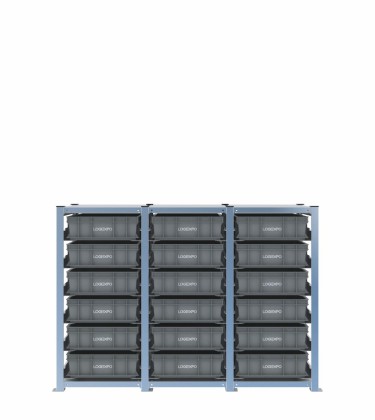 Scaffale H1000 a 3 campate con 18 contenitori Euro 600x400x130h, vista prospettica 2
