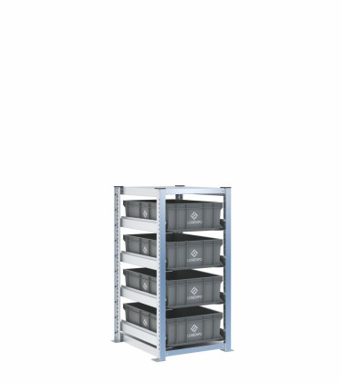 Scaffale H1000 a 1 campata con 4 contenitori Euro 600x400x170h, vista prospettica