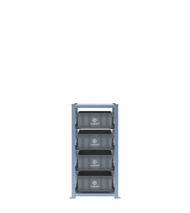 Scaffale H1000 a 1 campata con 4 contenitori Euro 600x400x170h, vista prospettica 2