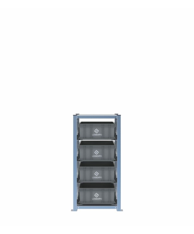 Scaffale H1000 a 1 campata con 4 contenitori Euro 600x400x170h, vista frontale