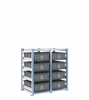 Scaffale H1000 a 2 campate con 8 contenitori Euro 600x400x170h, vista prospettica