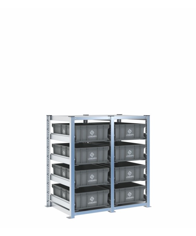 Scaffale H1000 a 2 campate con 8 contenitori Euro 600x400x170h, vista prospettica