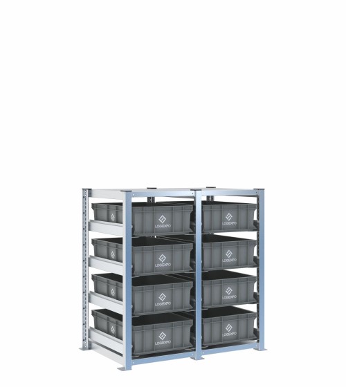 Scaffale H1000 a 2 campate con 8 contenitori Euro 600x400x170h, vista prospettica