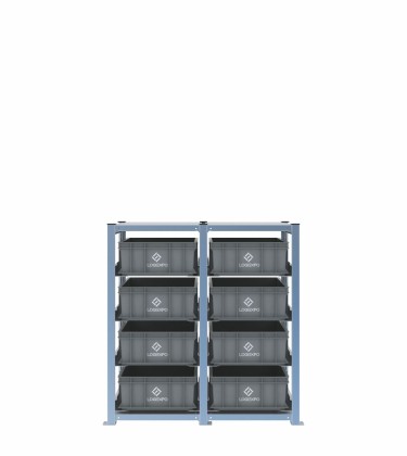 Scaffale H1000 a 2 campate con 8 contenitori Euro 600x400x170h, vista prospettica 2