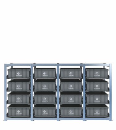 Scaffale H1000 a 4 campate con 16 contenitori Euro 600x400x170h, vista prospettica 2