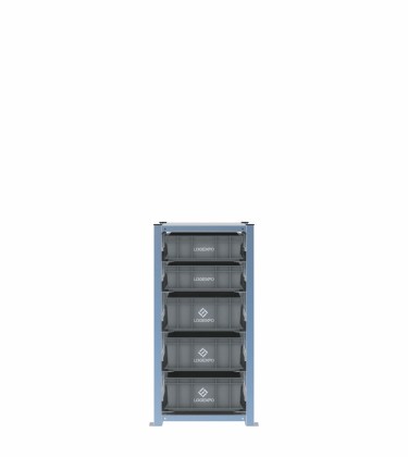 Scaffale H1000 a 1 campata con 5 contenitori Euro 600x400 di altezze 170h e 130h, vista prospettica 2